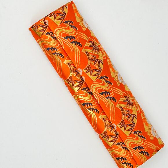Vintage Asian Orange Gold Brocade Satin Slim Clutch Bag - Picture 4 of 7